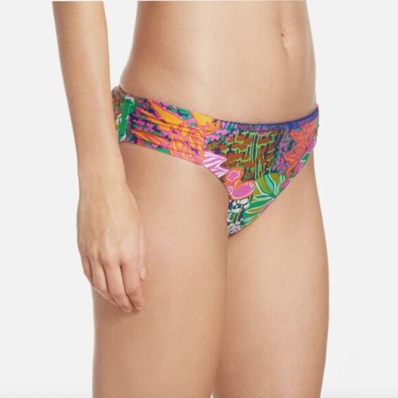 NWT TRINA TURK | Tropic Escape Multicolor Shirred Hipster Bikini Bottom Sz. 12 - Picture 2 of 5
